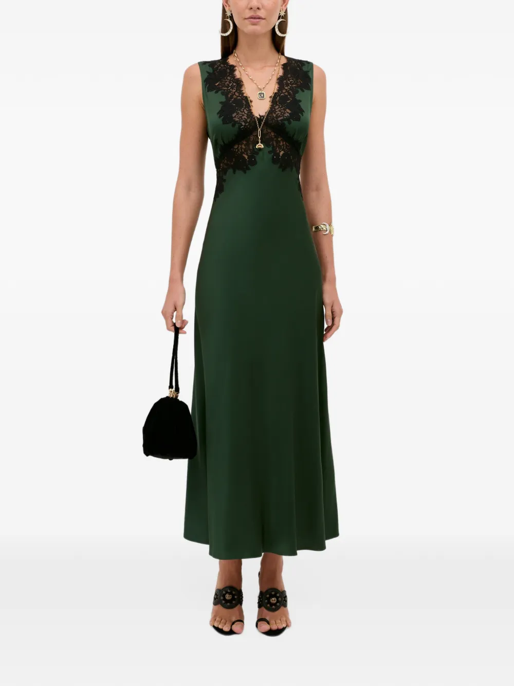Rixo Lysandra lace-trim V-neck midi dress - Green