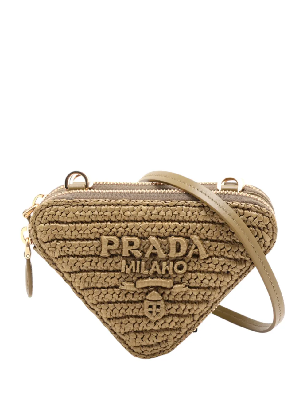 Prada Pre-Owned 2010-2026 Raffia Crochet Logo Embroidered Triangle Pouch satchel - Marrone