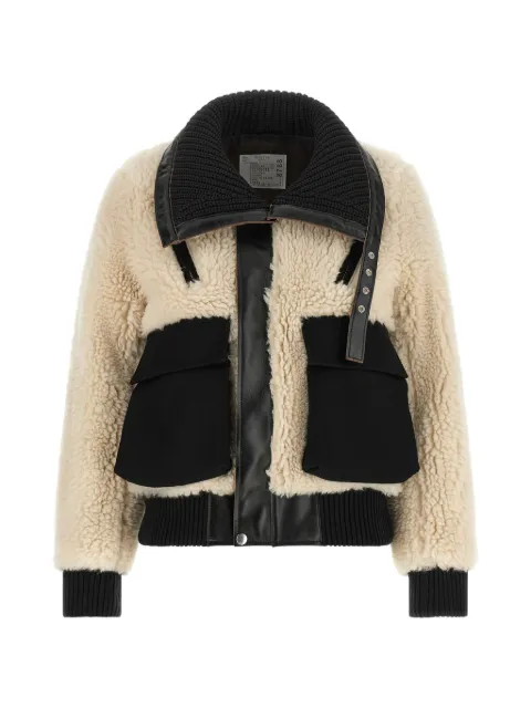 sacai shearling-effect ribbed-knit jacket