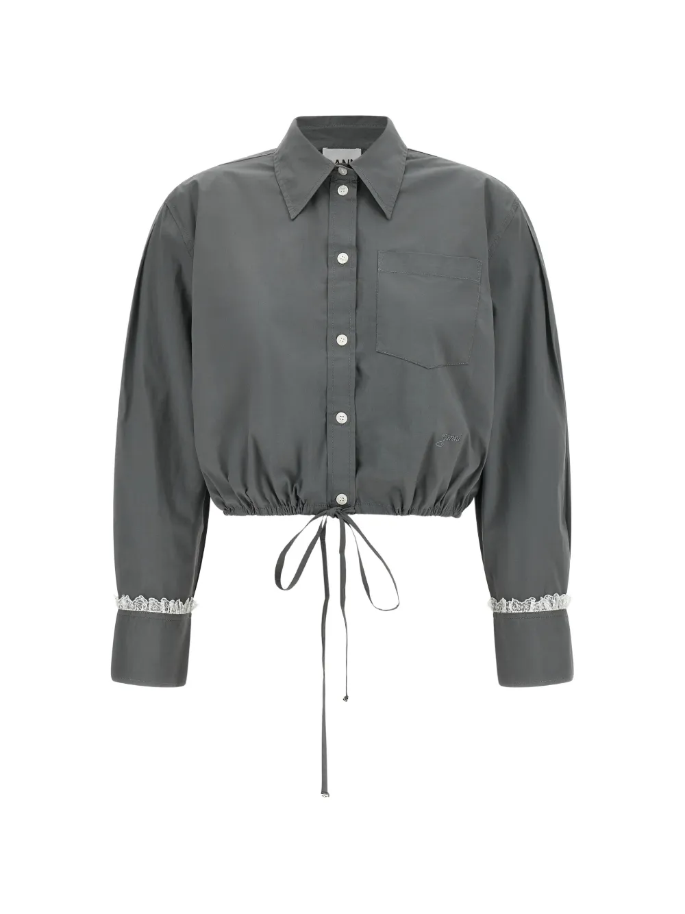 GANNI lace-trim cropped shirt - Grigio
