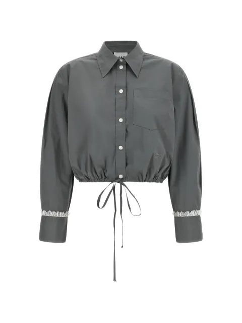 GANNI lace-trim cropped shirt