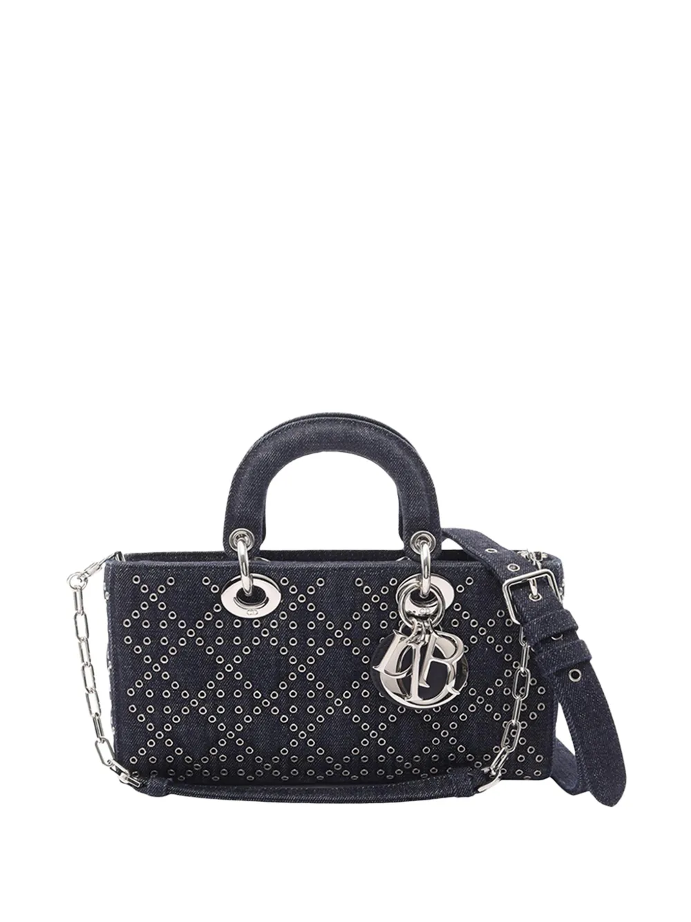 Christian Dior Pre-Owned sac à main Lady D Joy format moyen en denim Cannage à œillets (2010-2026) - Bleu