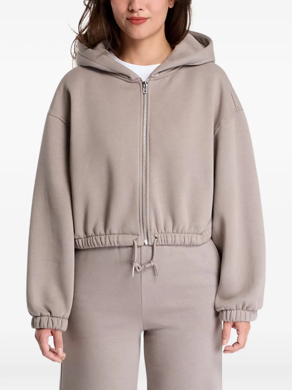 Urban Classics Cropped Drawstring-hem Hoodie In Gray