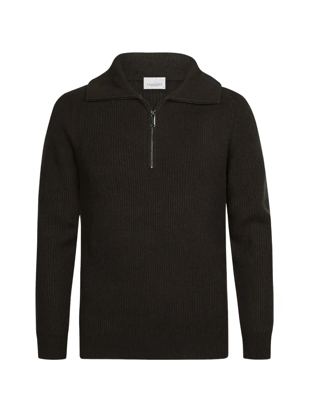 Profuomo 골지 니트 하프 지퍼 스웨터 In Black