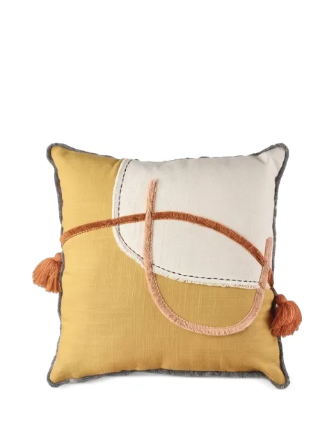 L'OCA NERA coussin à broderie abstraite et pompons