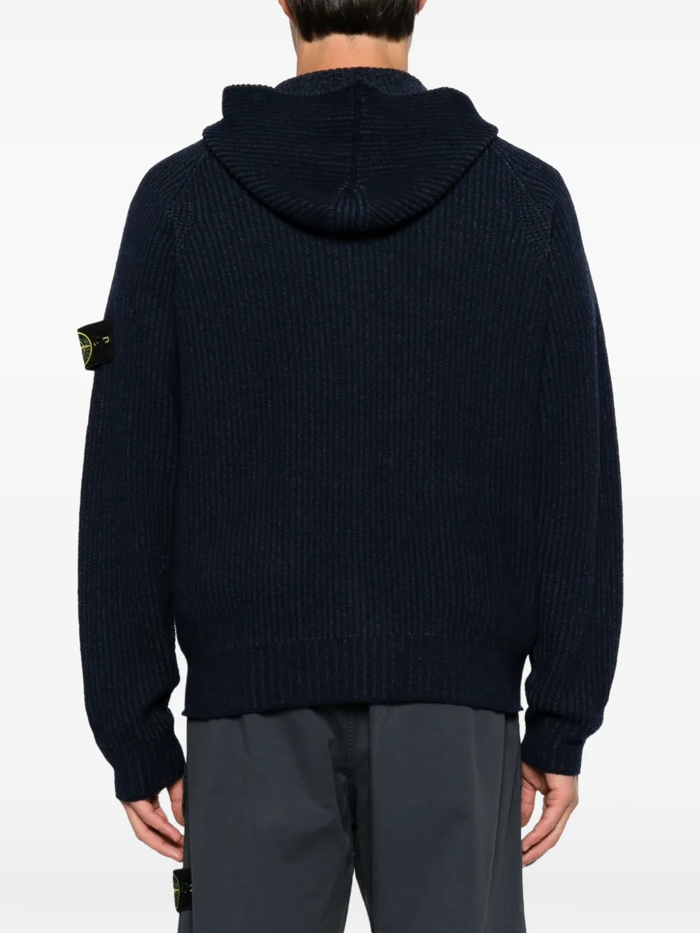 Stone Island Ribgebreide hoodie met Compass-patch Blauw