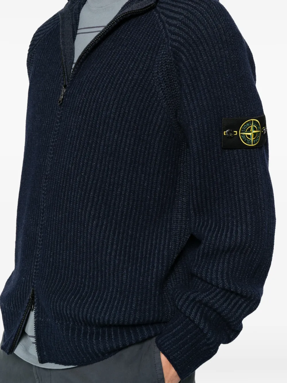 Stone Island Ribgebreide hoodie met Compass-patch Blauw