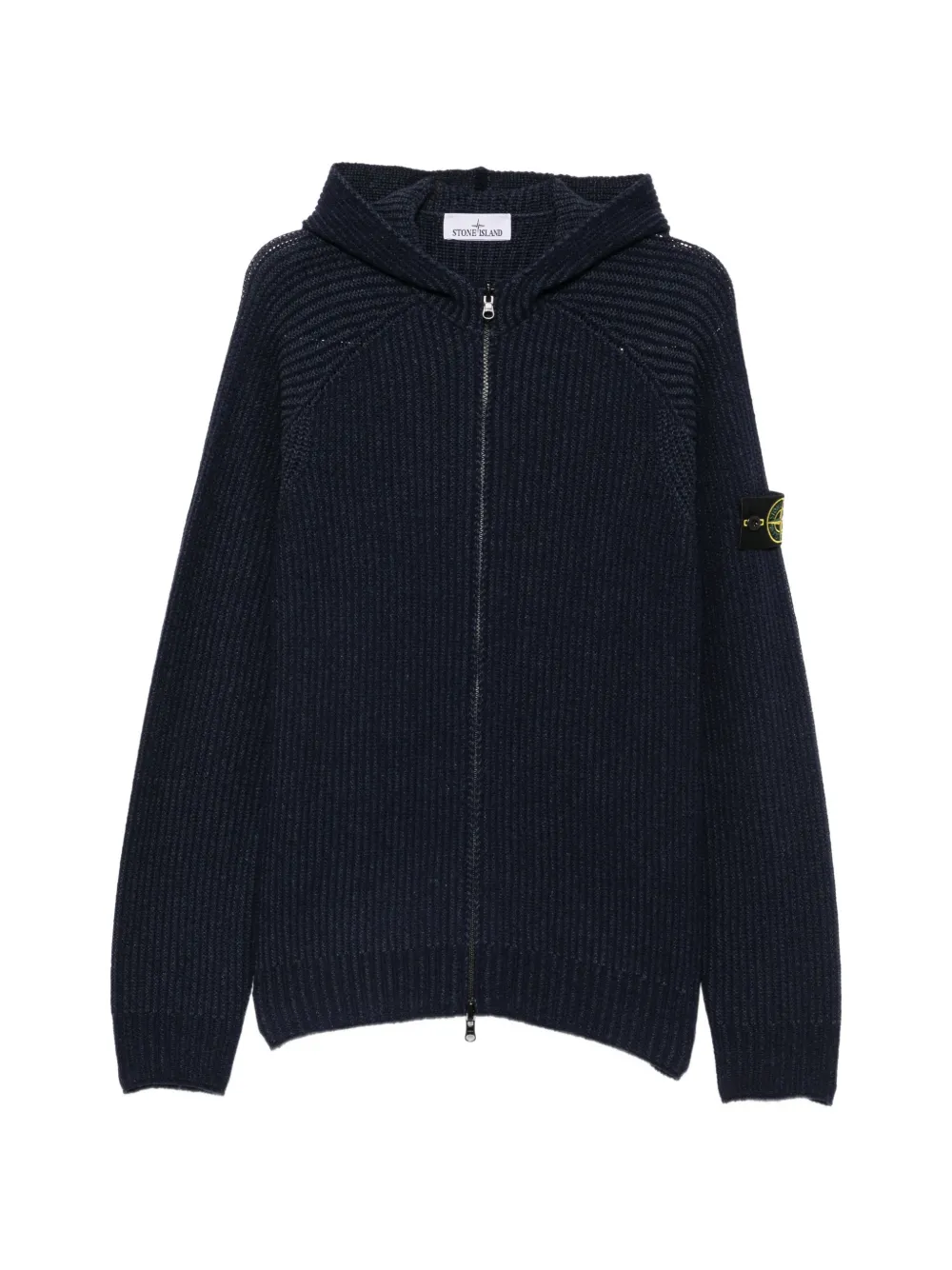 Stone Island ribbed-knit Compass-patch hoodie