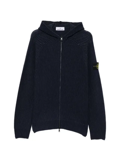 Stone Island ribbed-knit Compass-patch hoodie