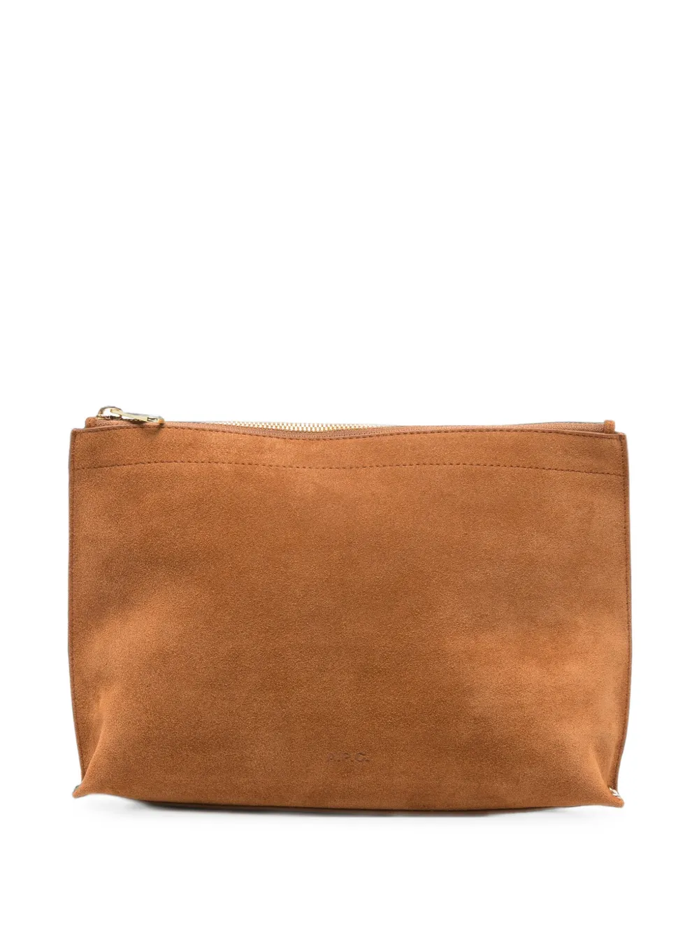 A.P.C. suede logo-print clutch bag