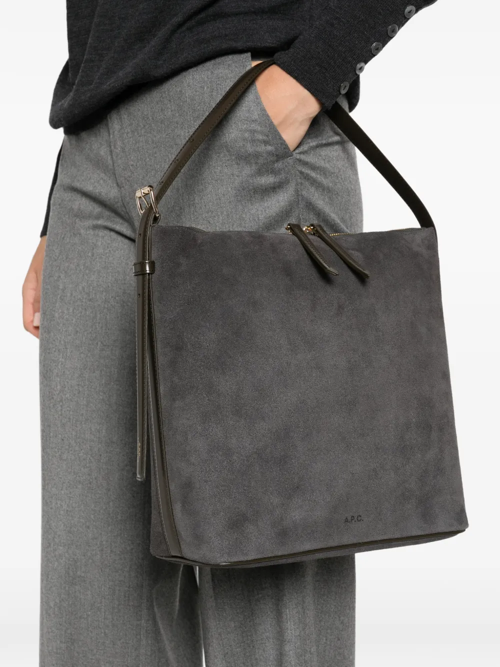 A.P.C. Vera suède schoudertas Grijs