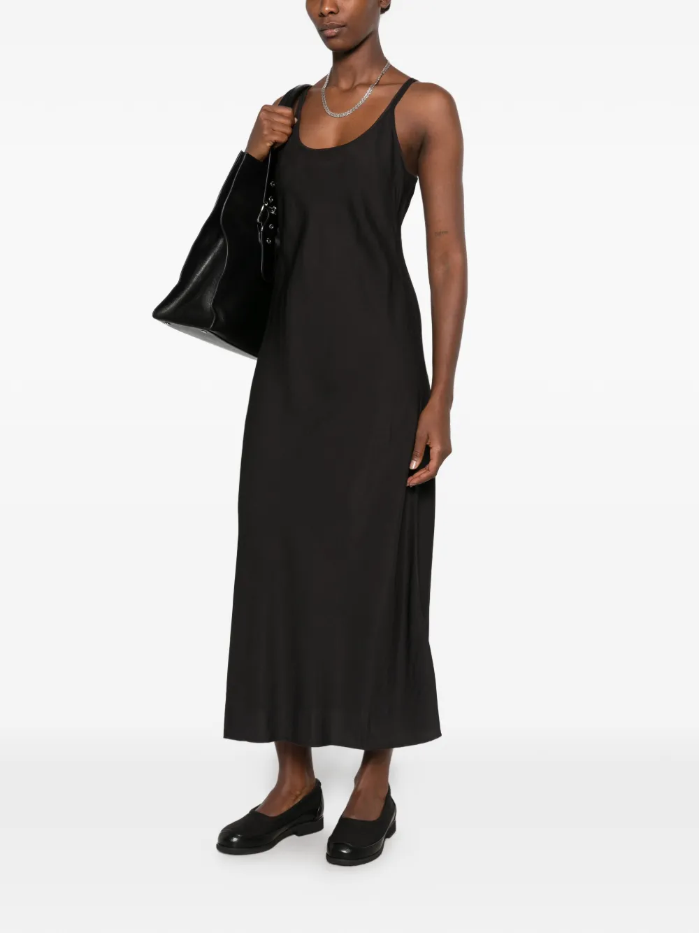 OUR LEGACY Glide button-detailed scoop-neck midi dress Zwart
