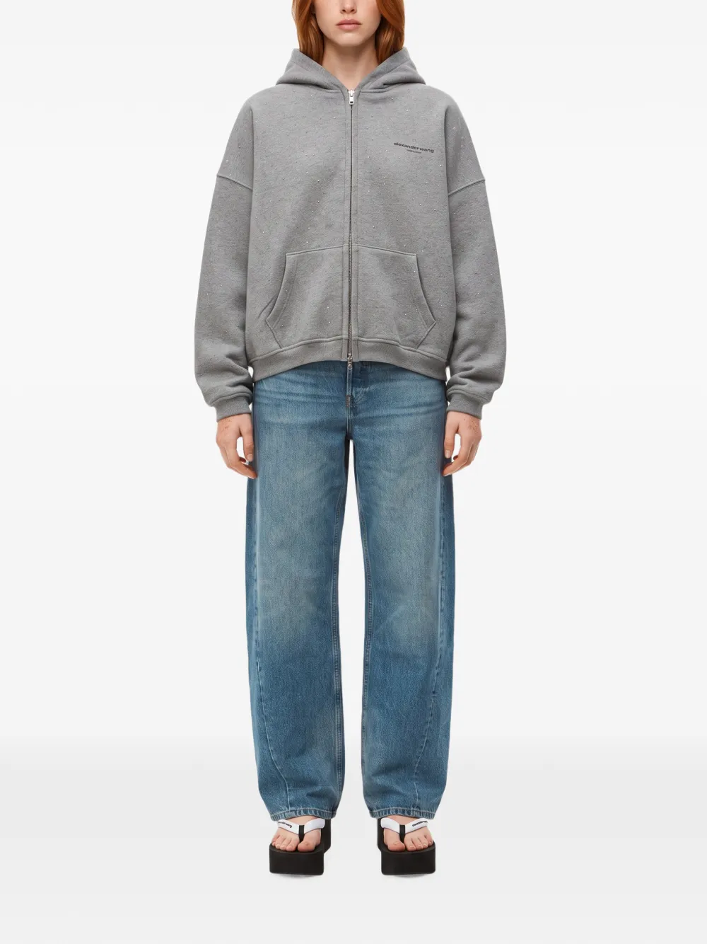 Alexander Wang embellished zip-up hoodie Grijs