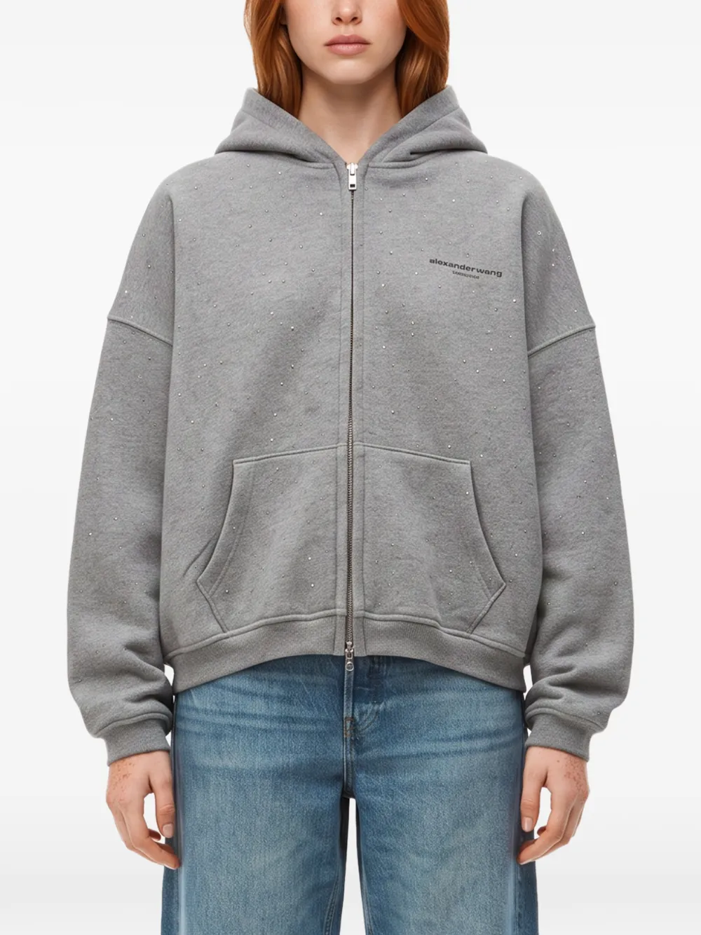 Alexander Wang embellished zip-up hoodie Grijs