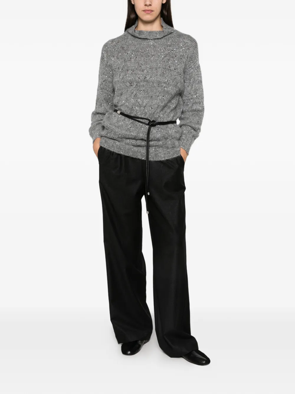 Fabiana Filippi sequin-embellished cable-knit sweater Grijs