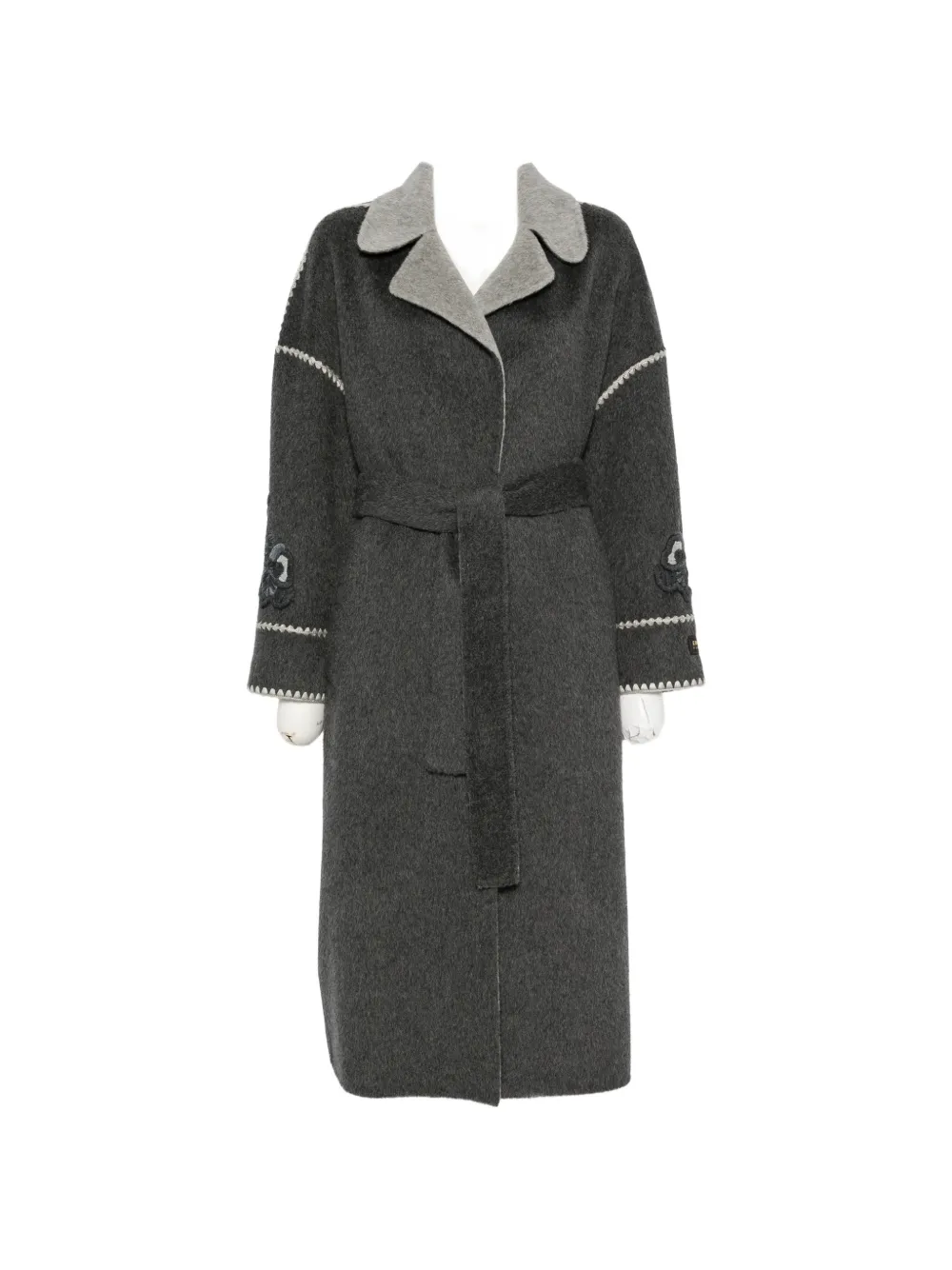 ERMANNO FIRENZE floral-embroidered belted coat