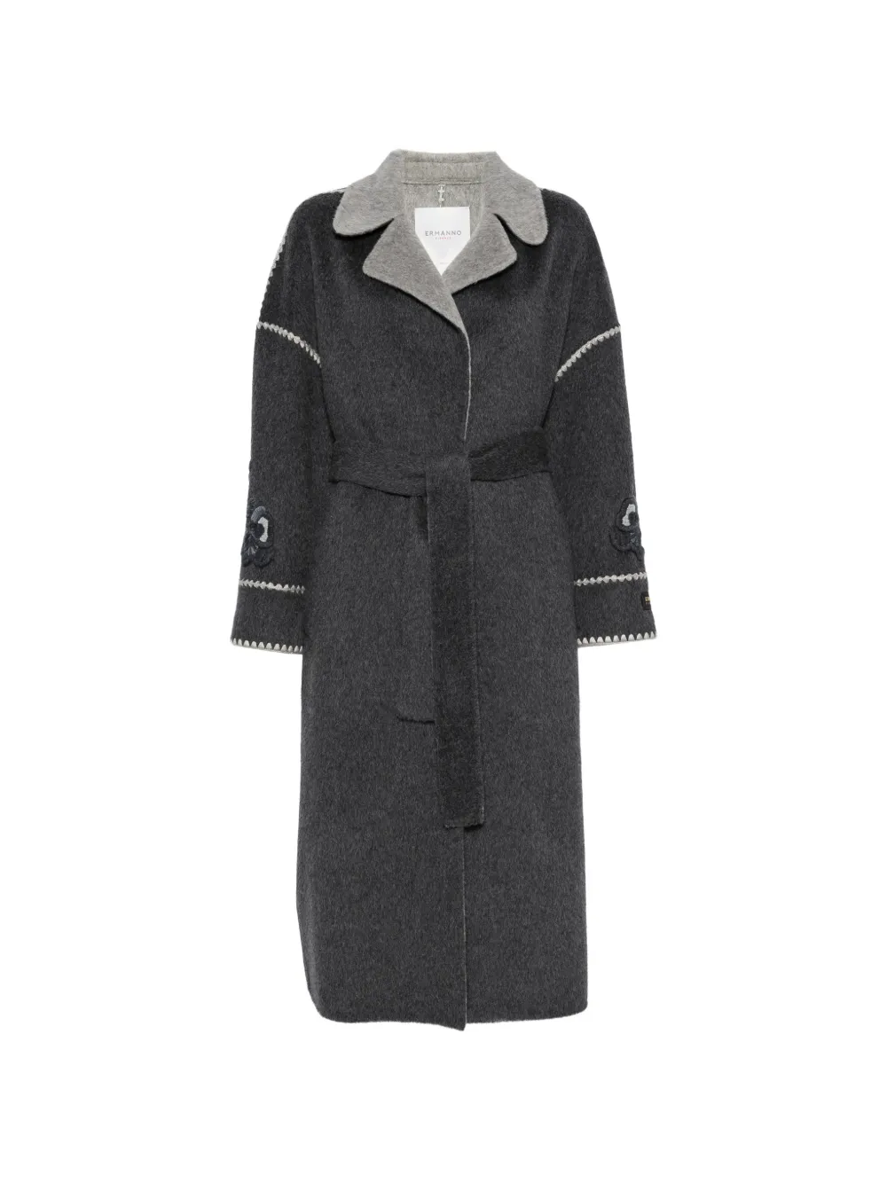 ERMANNO FIRENZE floral-embroidered belted coat - Grigio
