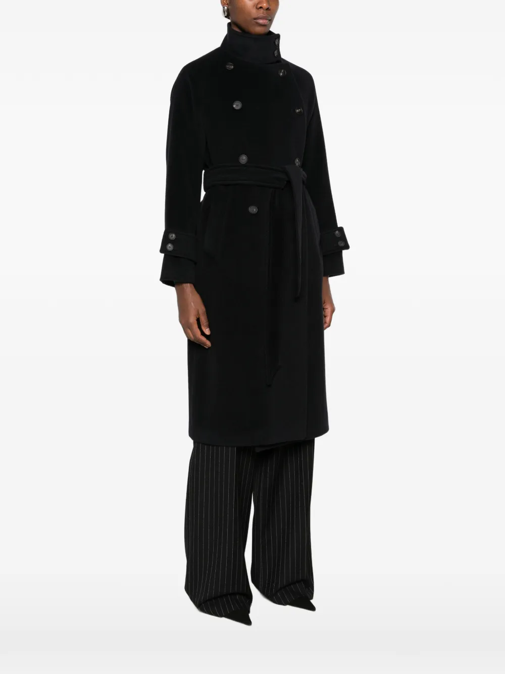 Tagliatore Henryka double-breasted belted coat Zwart