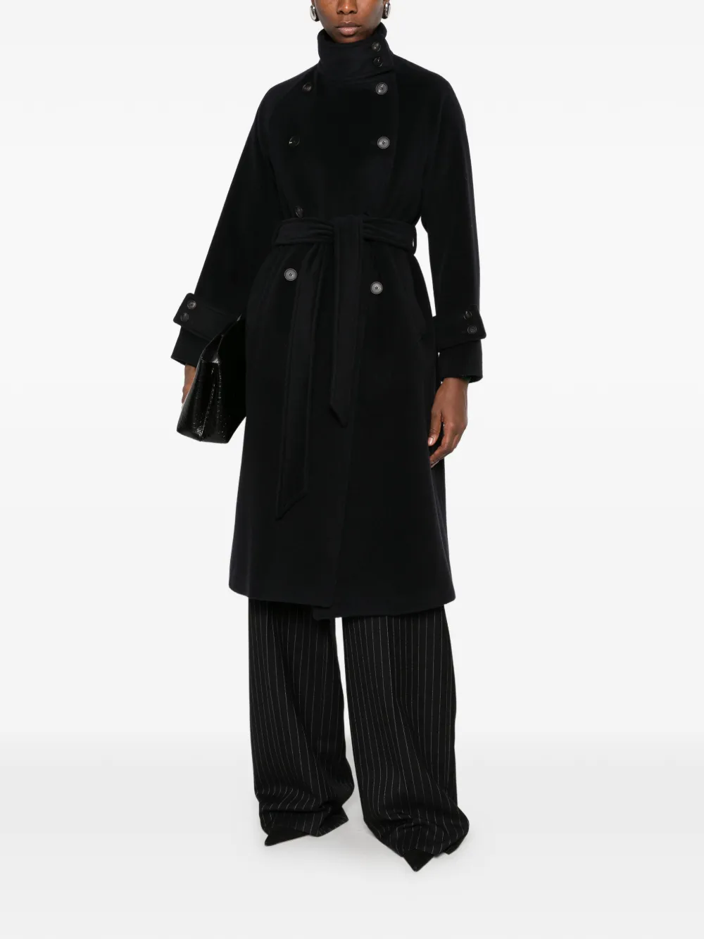 Tagliatore Henryka double-breasted belted coat Zwart