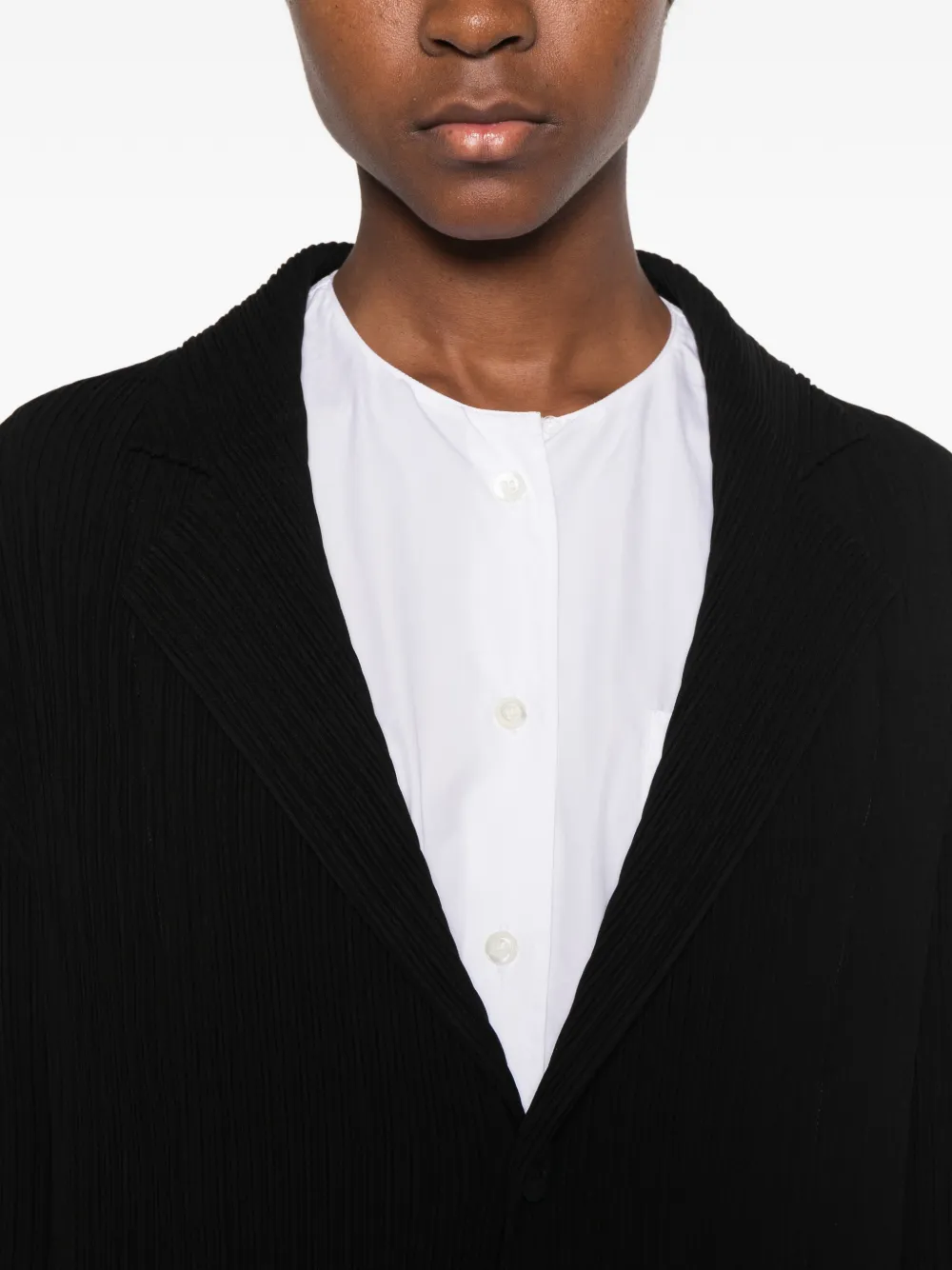Issey Miyake pleated single-breasted coat Zwart