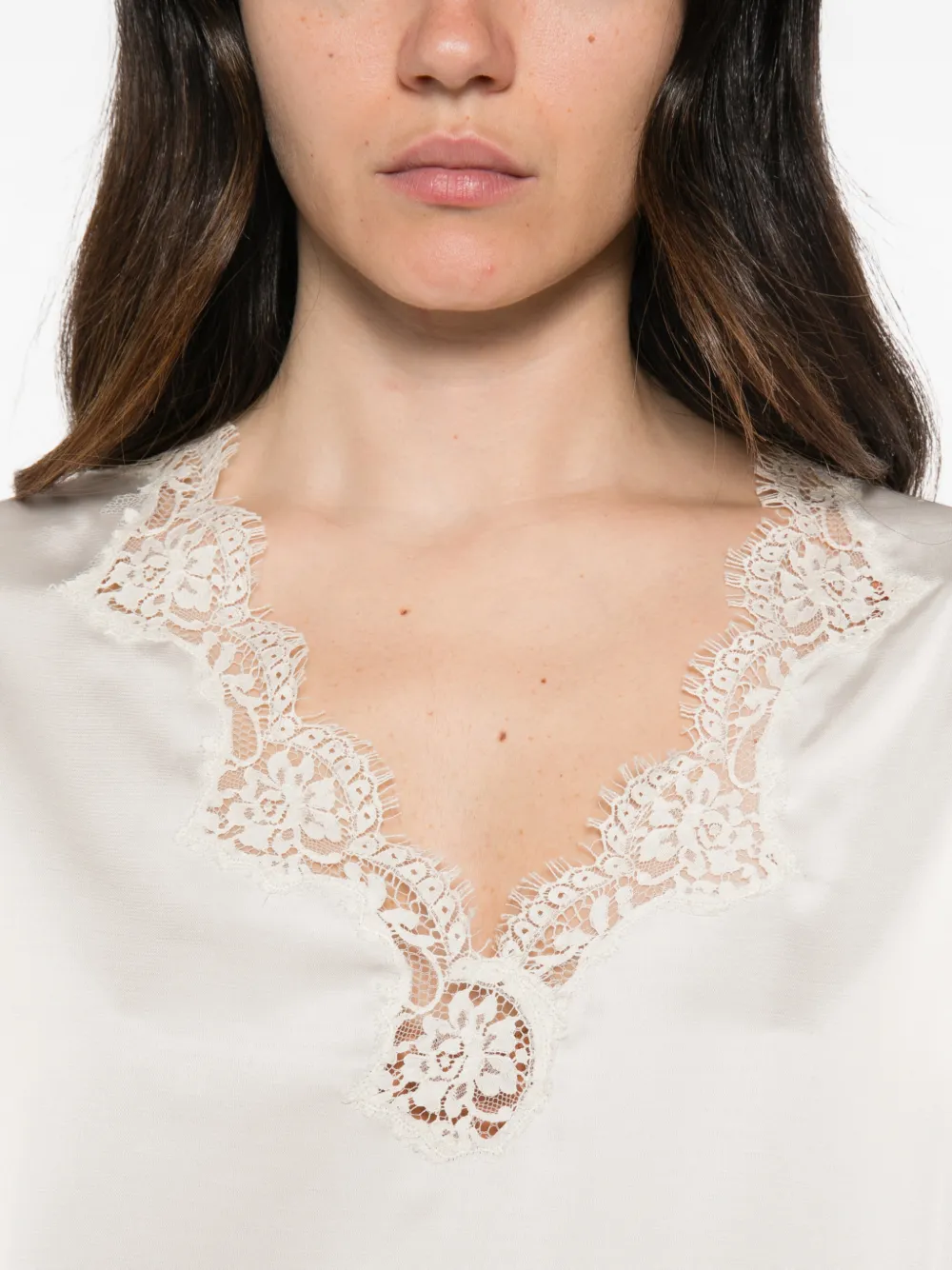 ERMANNO FIRENZE Top met kant en V-hals Beige