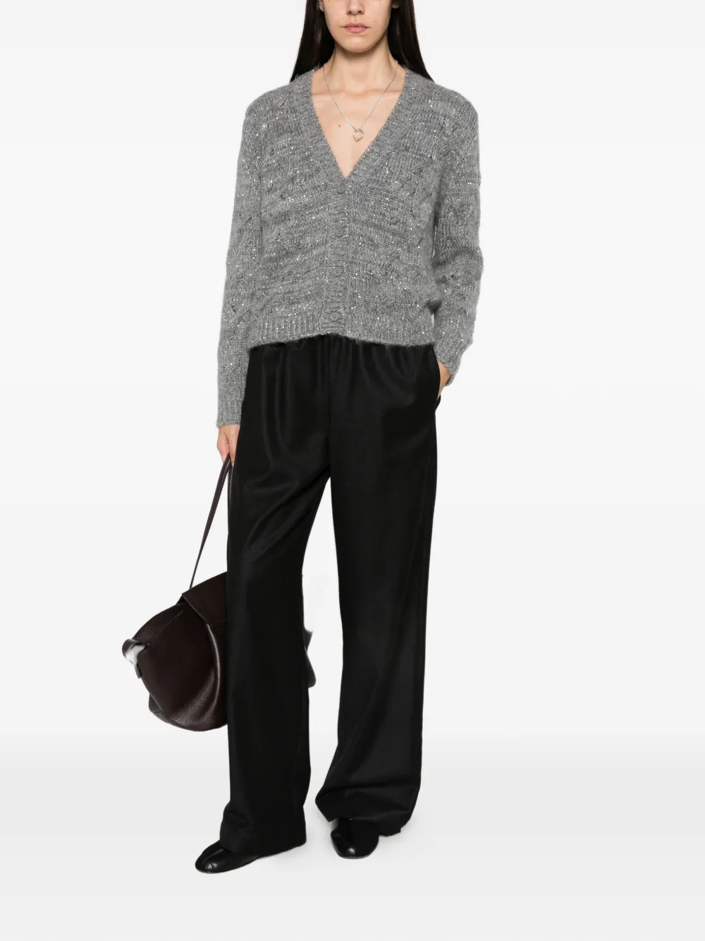 Fabiana Filippi sequin-embellished cable-knit cardigan Grijs