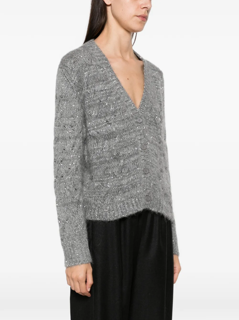 Fabiana Filippi sequin-embellished cable-knit cardigan Grijs