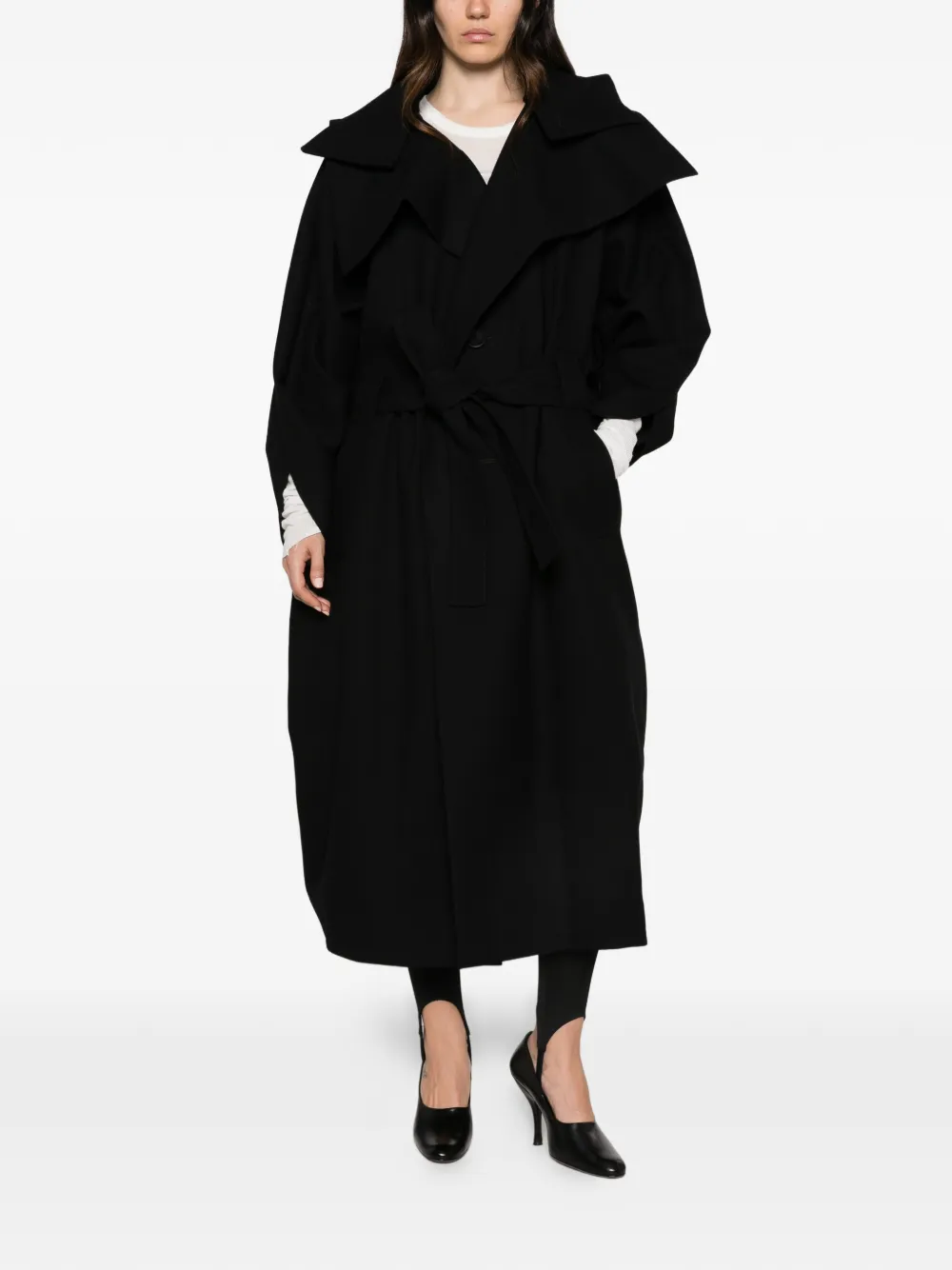Issey Miyake belted oversized-collar coat - Noir Issey Miyake belted oversized-collar coat - Noir