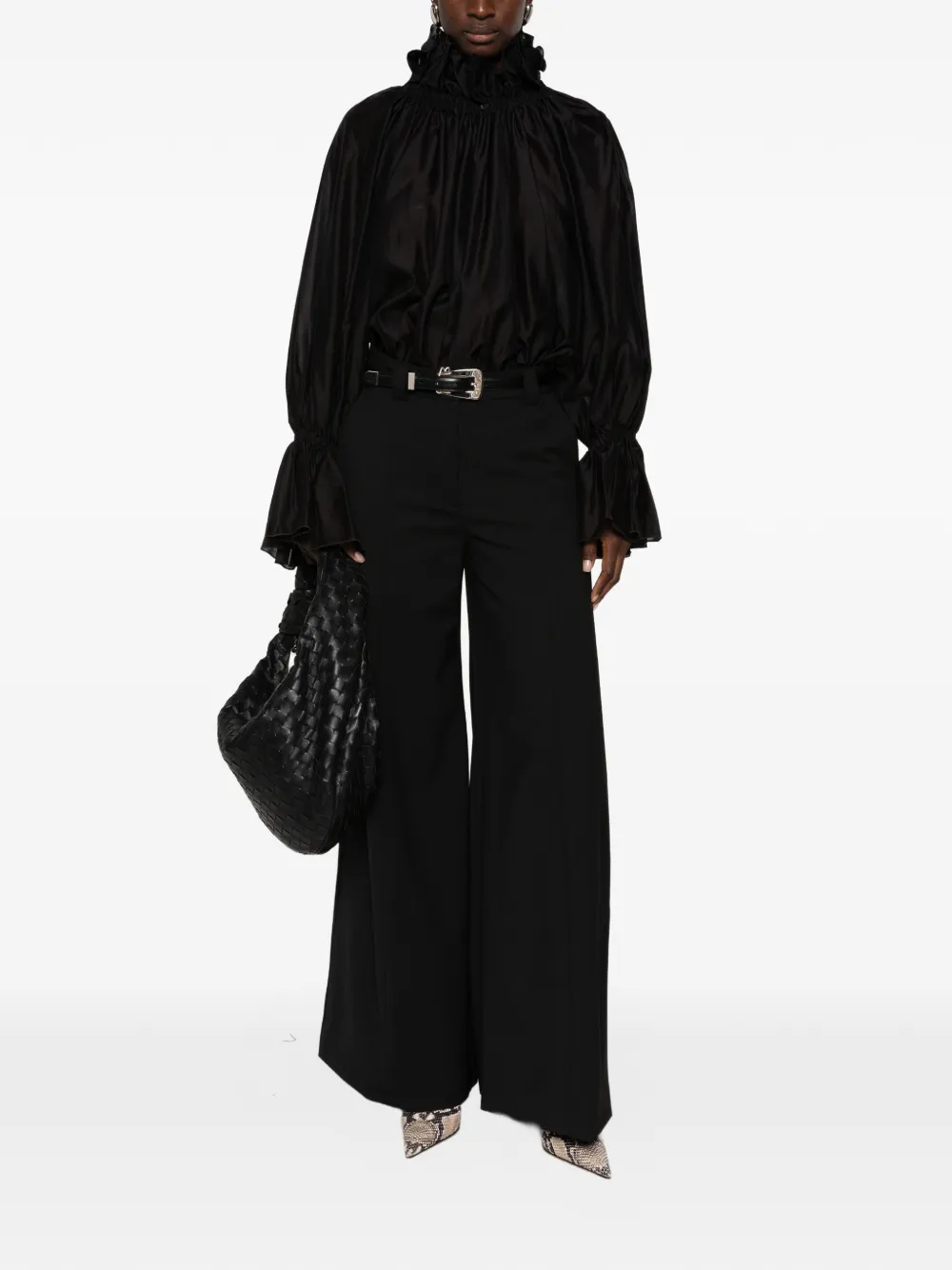 THELATEST Pantalon met wijde pijpen Zwart
