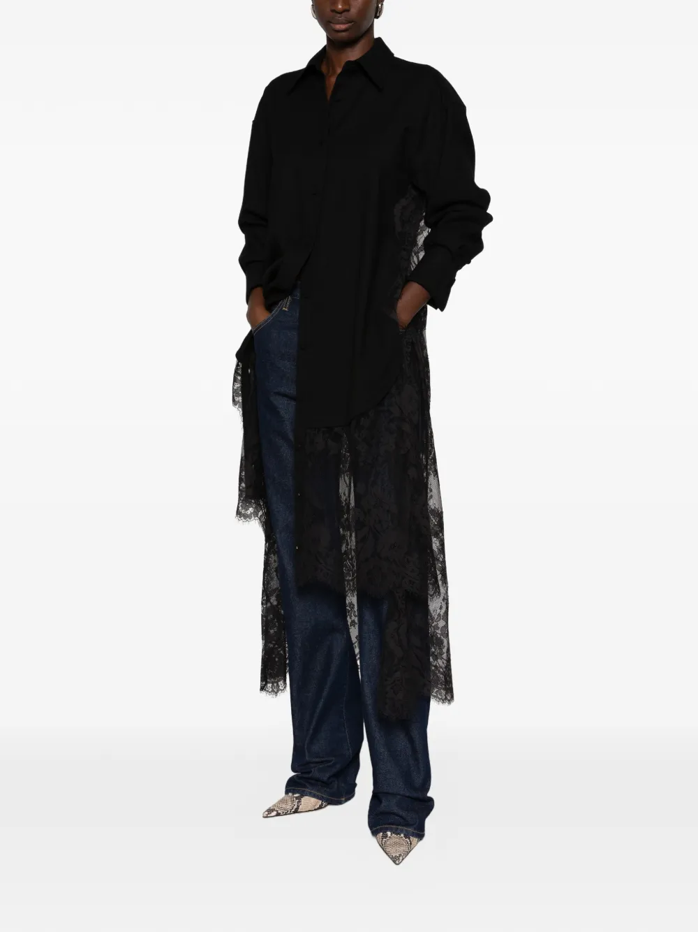 ZIMMERMANN Valiant lange blouse met kanten vlakken Zwart