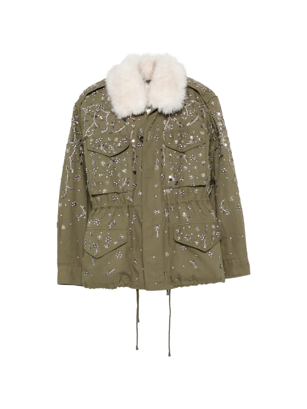 Nouvelle Vague crystal-embellished faux fur-collar coat - Verde