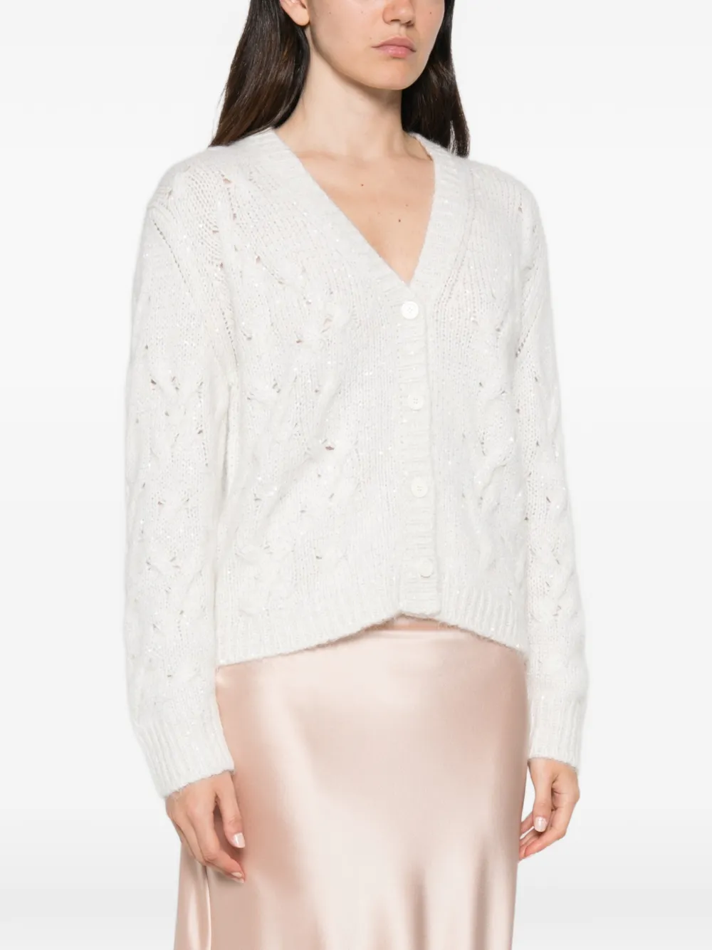 Fabiana Filippi sequin-embellished cable-knit cardigan Beige
