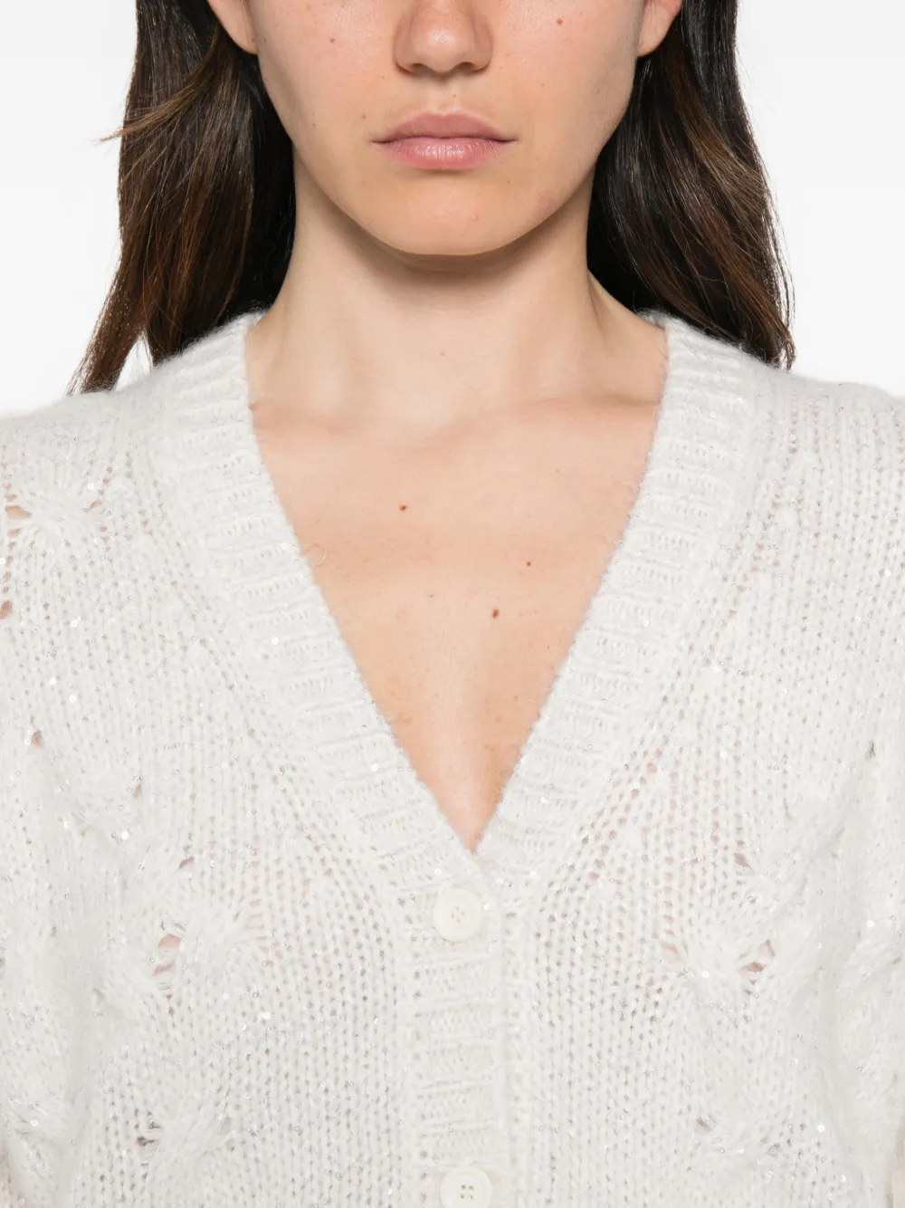 Fabiana Filippi sequin-embellished cable-knit cardigan Beige