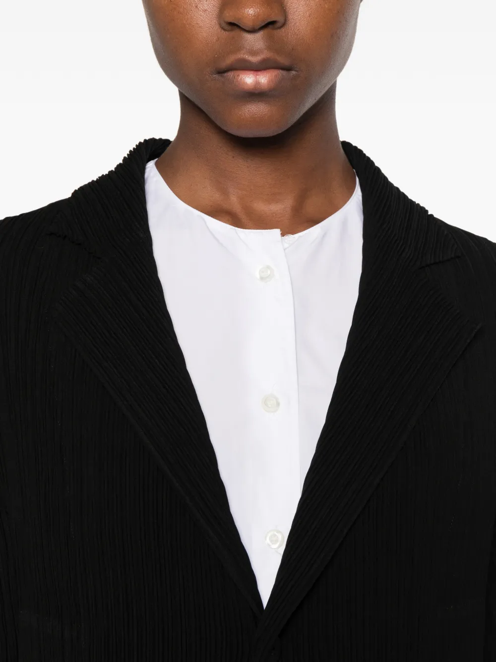 Issey Miyake pleated notch-lapel jacket Zwart
