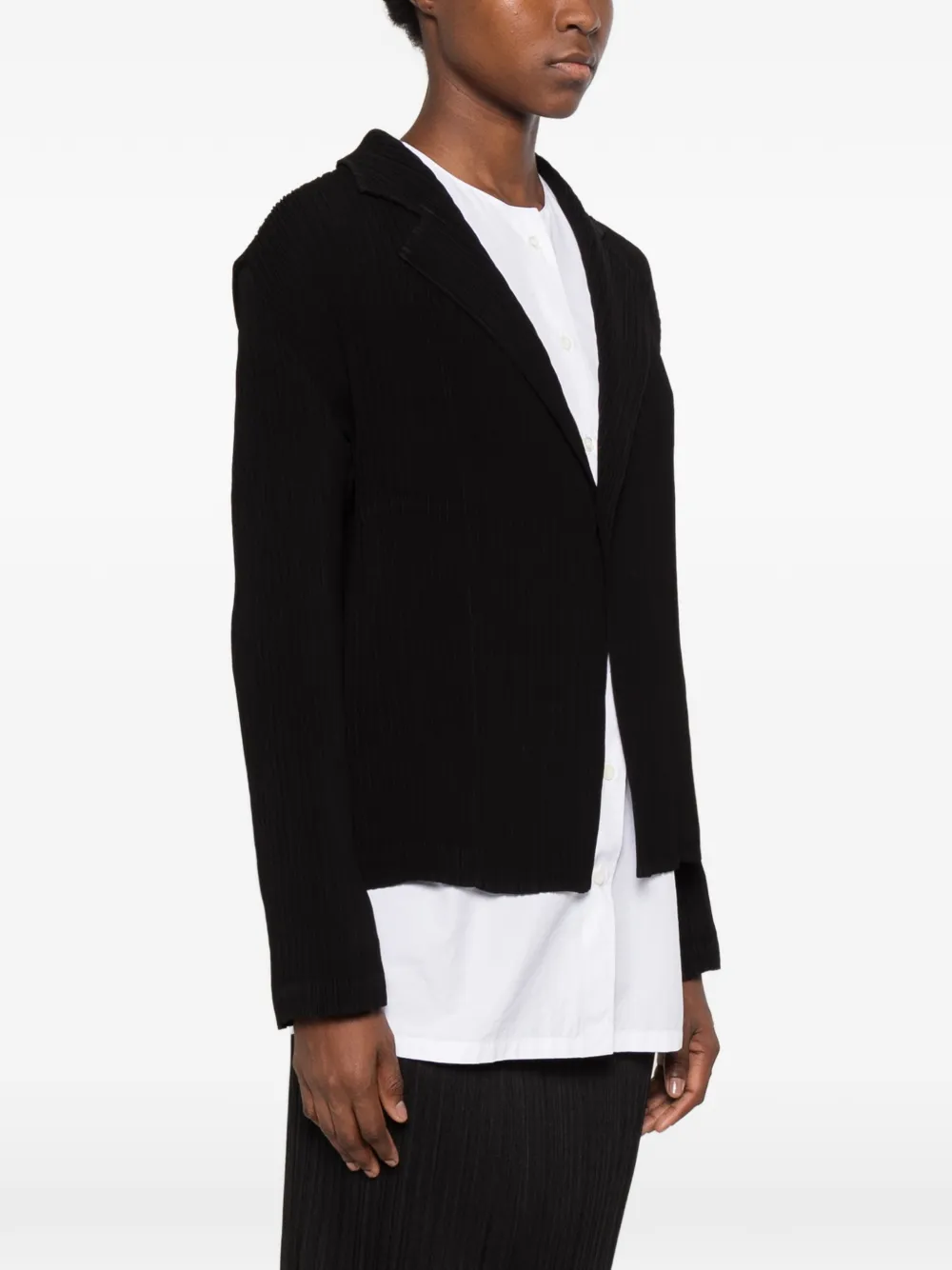 Issey Miyake pleated notch-lapel jacket Zwart