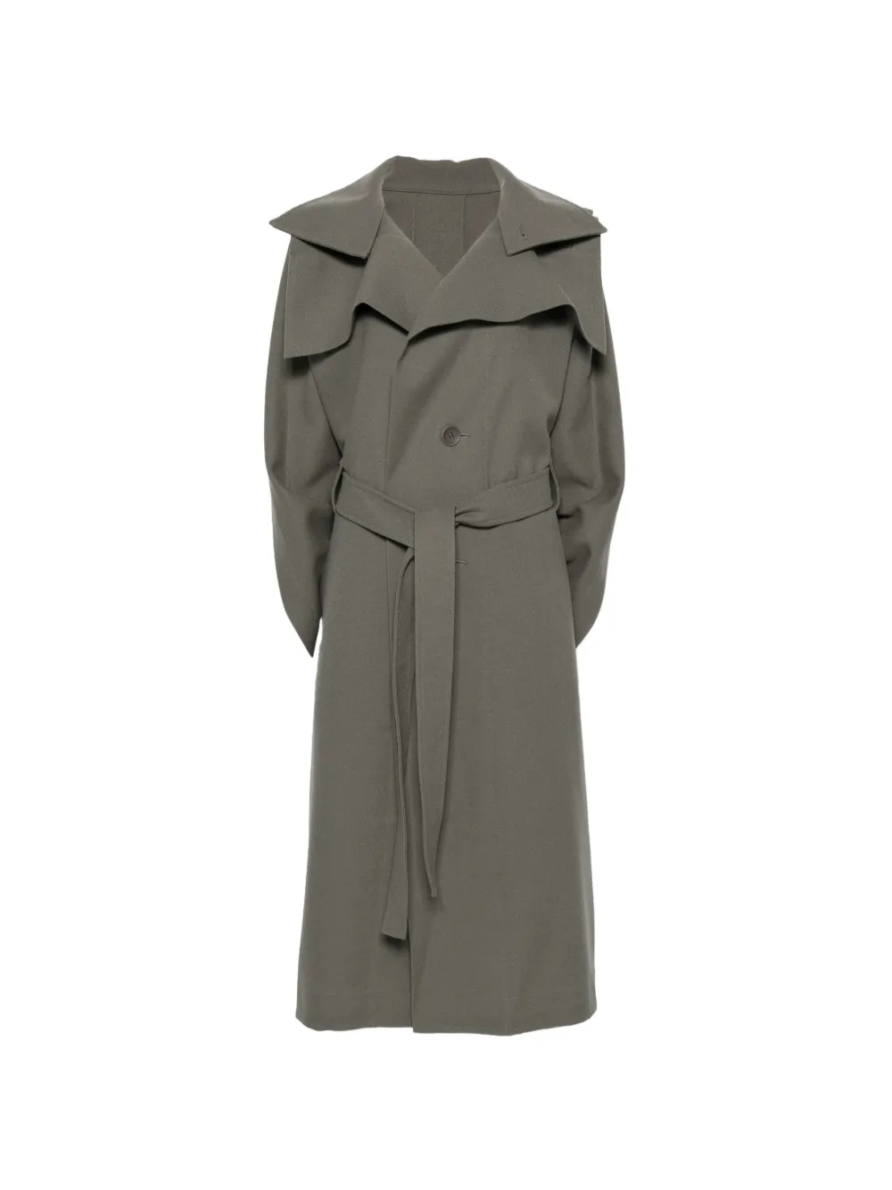 Issey Miyake belted oversized-collar coat - Grau