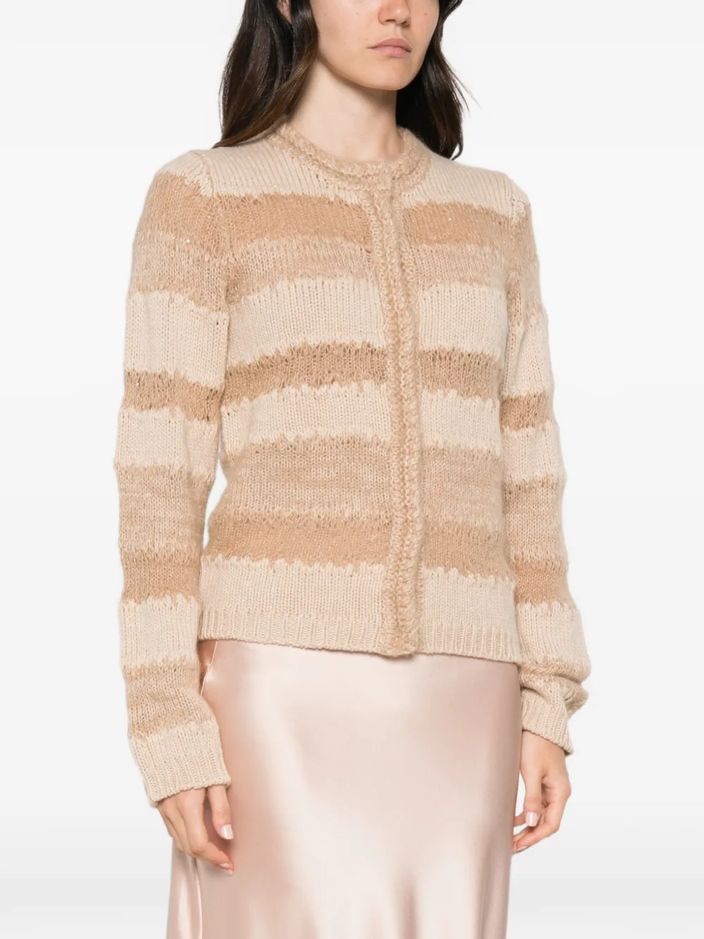 Fabiana Filippi striped-knit cardigan Beige