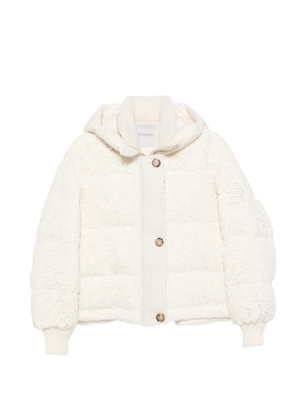 ERMANNO FIRENZE lace-overlay puffer jacket - Bianco