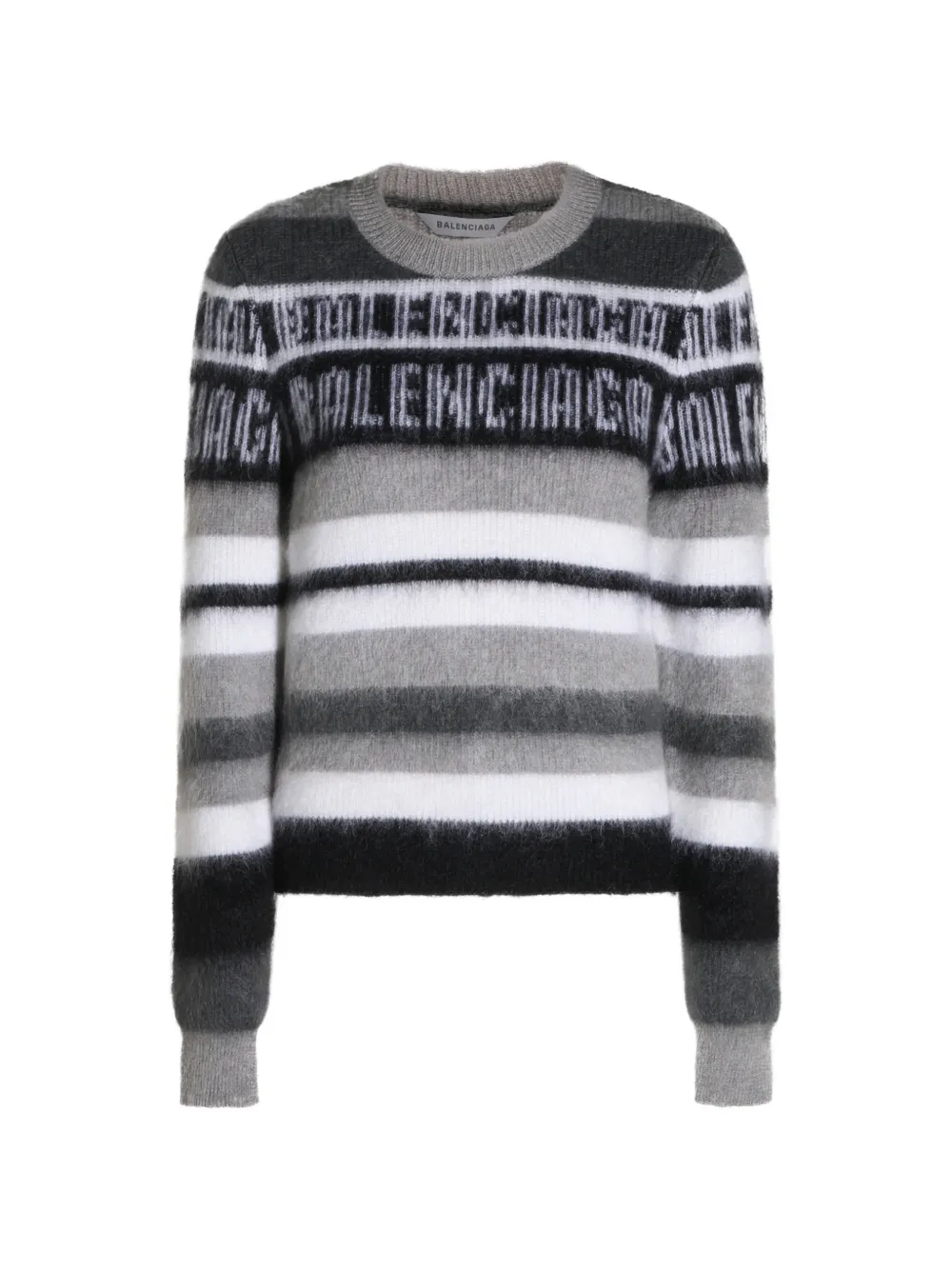 Balenciaga pull rayé à logo en intarsia - Gris Balenciaga pull rayé à logo en intarsia - Gris