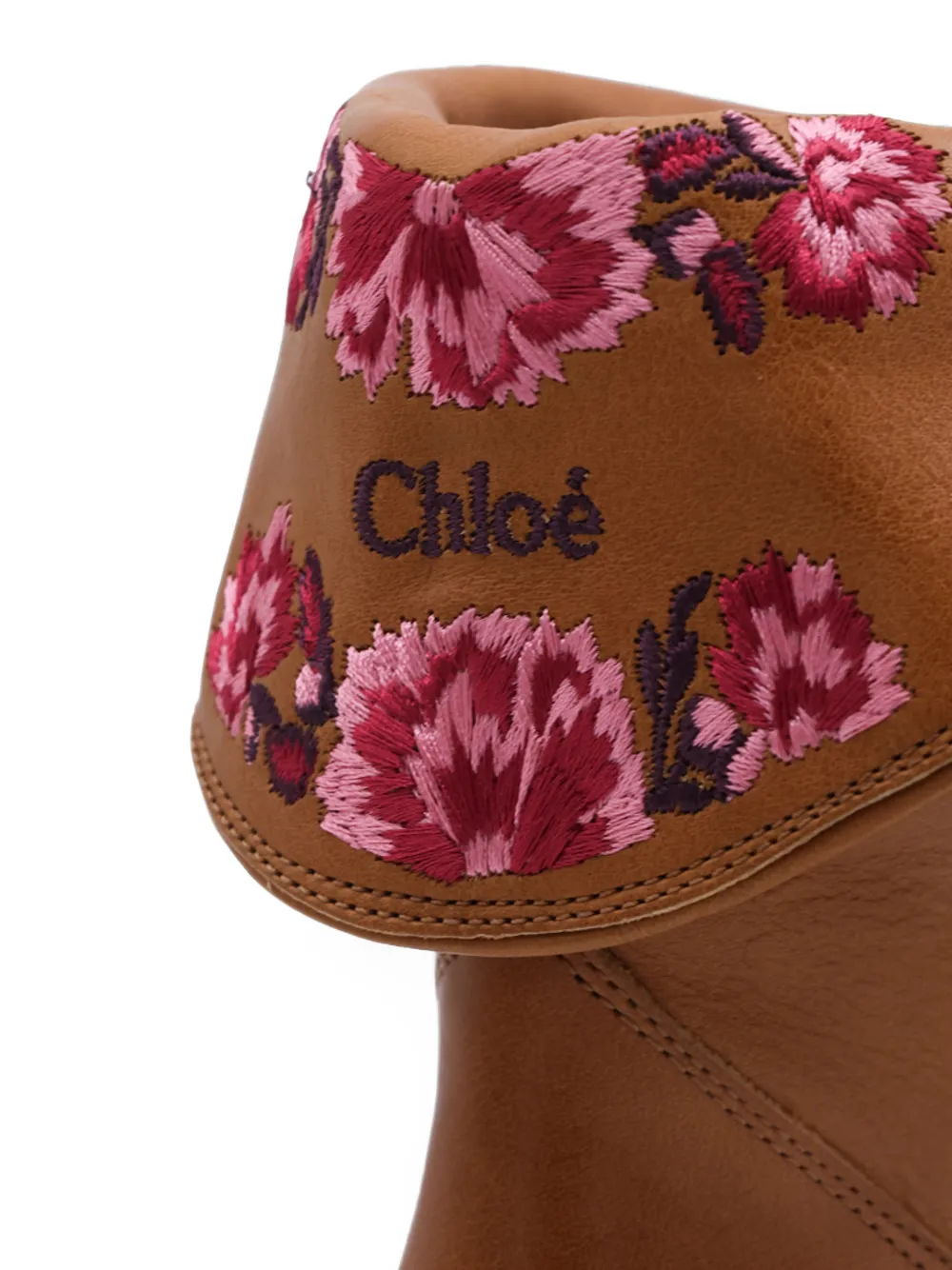 Chloé Azelan floral-embroidered Leather Ankle Boots | Brown | FARFETCH