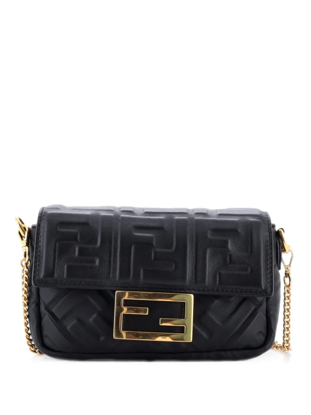 Fendi Pre-Owned Baguette NM Bag Zucca Embossed Leather Mini crossbody bag - Nero