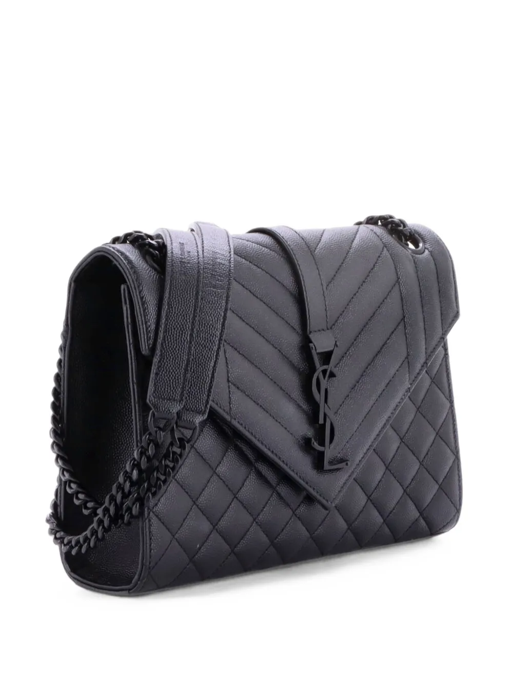 Saint Laurent Pre-Owned Classic Monogram Envelope Satchel Mixed Matelasse Leather Medium shoulder bag - Nero