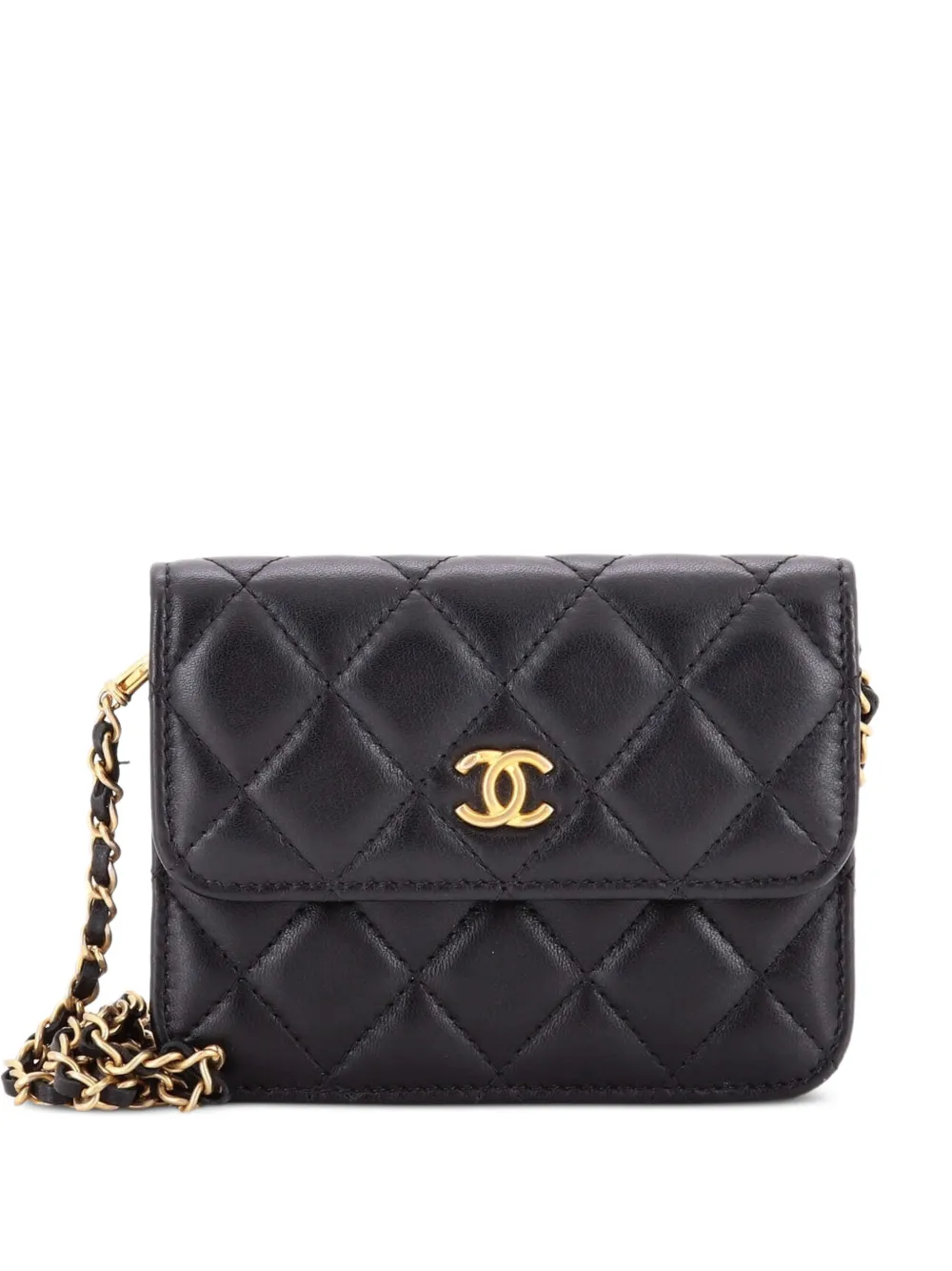 CHANEL Pre-Owned Pearl Crush Flap Clutch with Chain Quilted Lambskin Mini crossbody bag - Nero