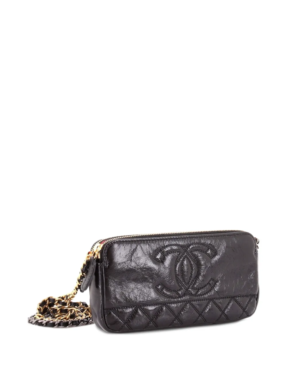 CHANEL Pre-Owned CC Double Zip with Chain Quilted Glazed Aged Calfskin clutch bag - Black