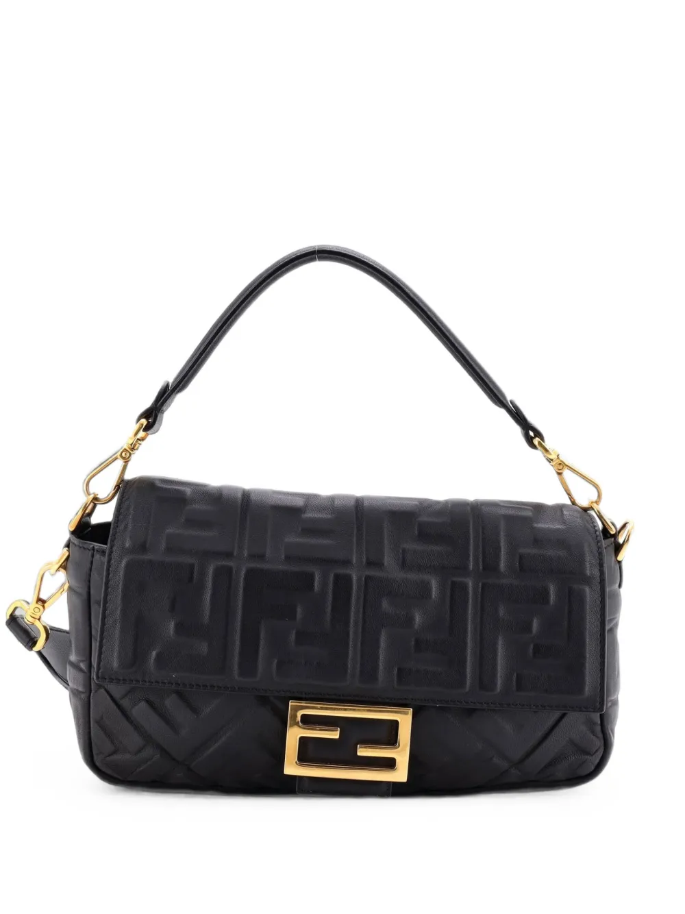 Fendi Pre-Owned Baguette NM Bag Zucca Embossed Leather Medium crossbody bag - Nero
