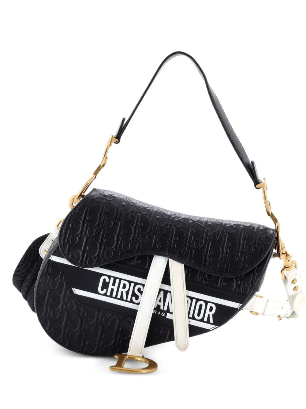 Christian Dior Pre-Owned Mittelgroße Saddle Oblique Schultertasche aus Kalbsleder mit Prägung - Schwarz