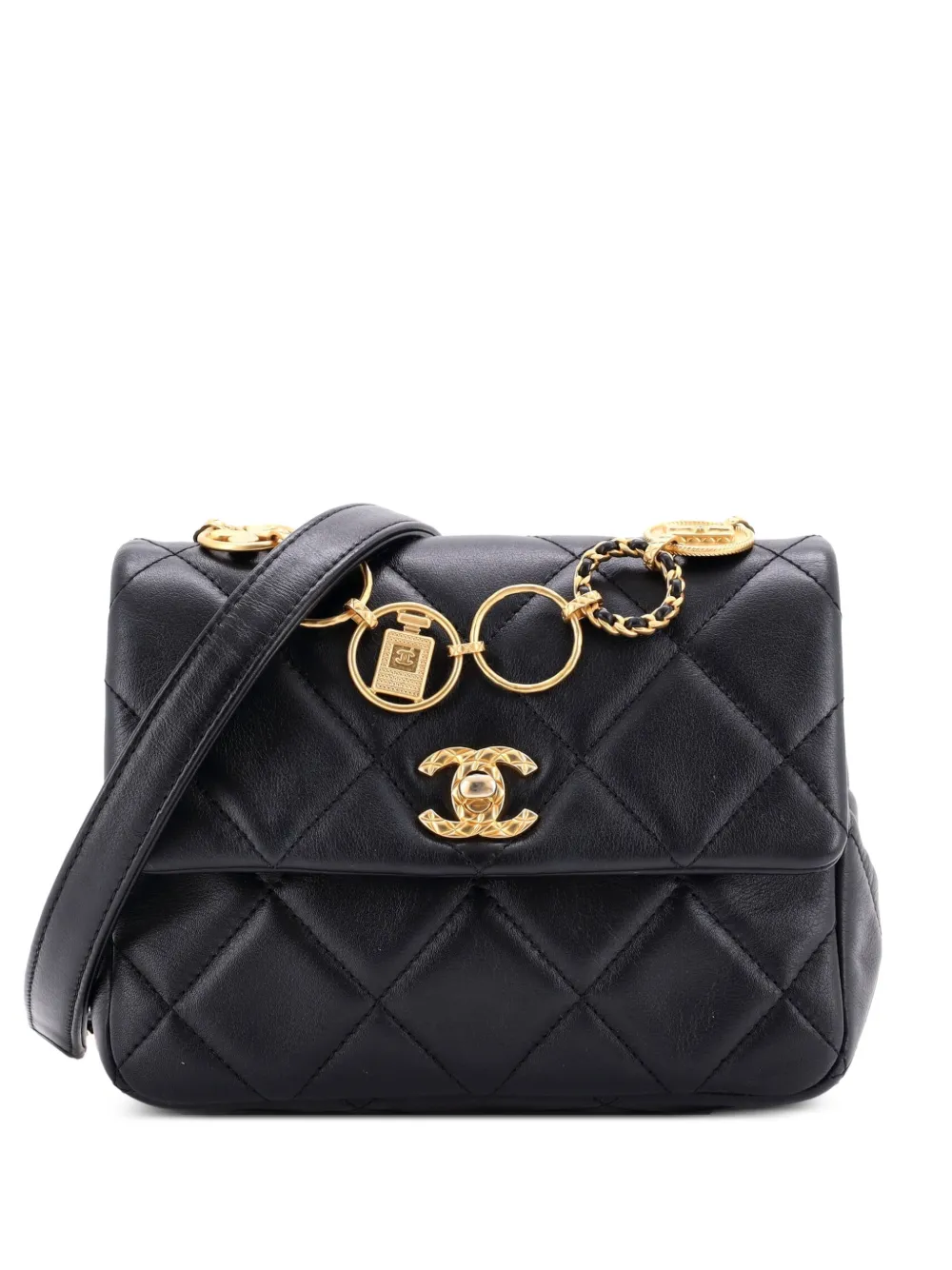CHANEL Pre-Owned CC Charm Chain Strap Flap Quilted Lambskin Mini shoulder bag - Black