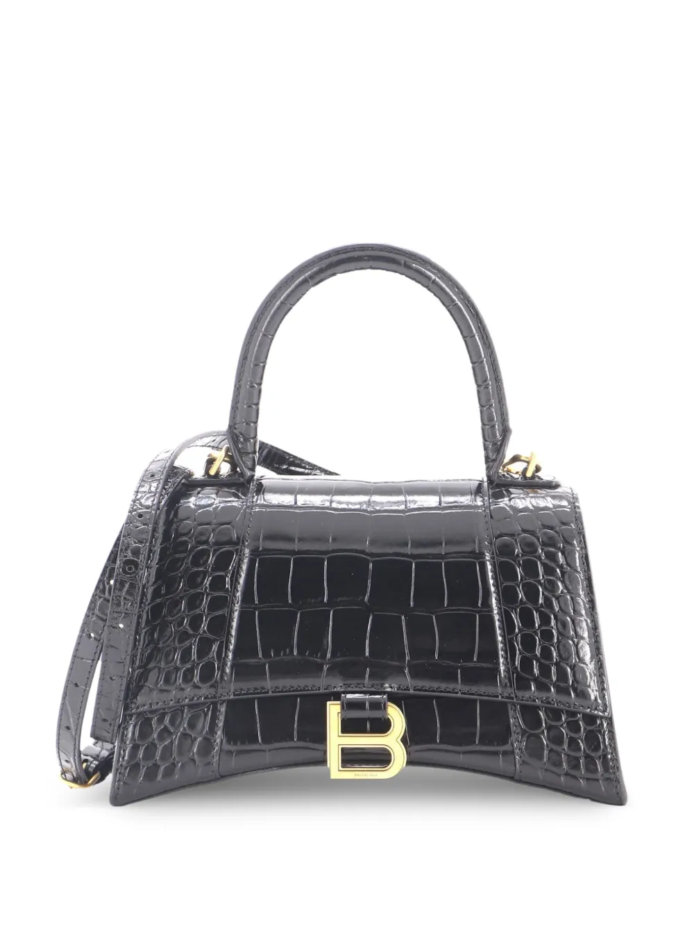 Balenciaga Pre-Owned Hourglass Top Handle Bag Crocodile Embossed Leather Small crossbody bag - Nero