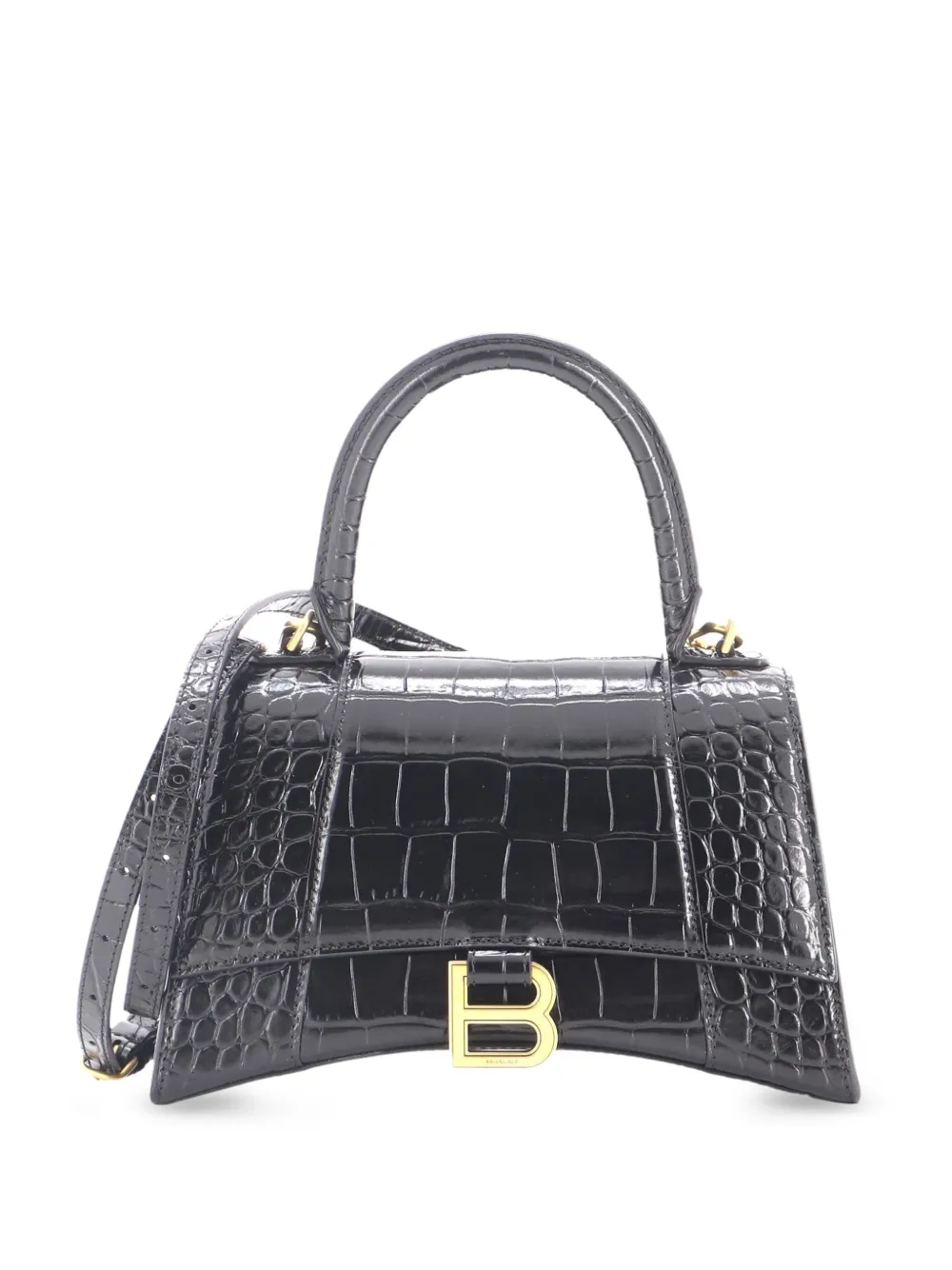 Balenciaga Pre-Owned Hourglass Top Handle Bag Crocodile Embossed Leather Small crossbody bag - Black