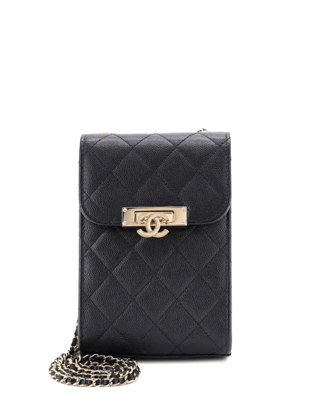 CHANEL Pre-Owned Golden Class Phone Holder Quilted Caviar crossbody bag - Nero